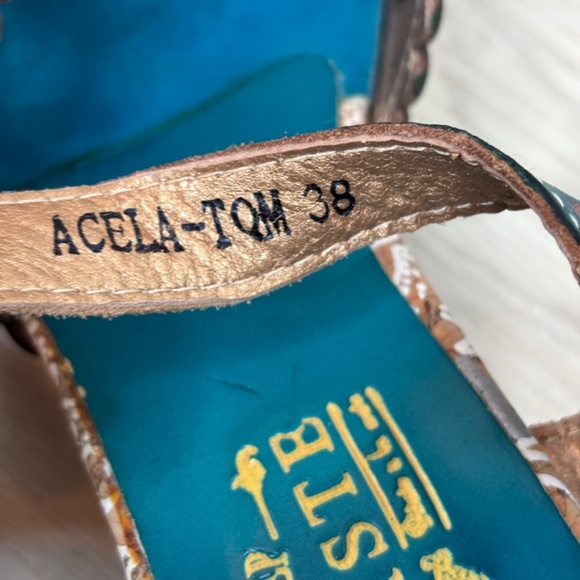 L'Artiste Acela Leather Open Toe Sandal 38 Cut Out Heels Boho Artsy Festival 90s - Picture 8 of 11